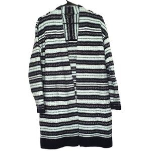 NWOT TALBOTS SOFT & COZY LONG STRIPE LONG SLEEVE OPEN CARDIGAN MINT/BLUE MEDIUM